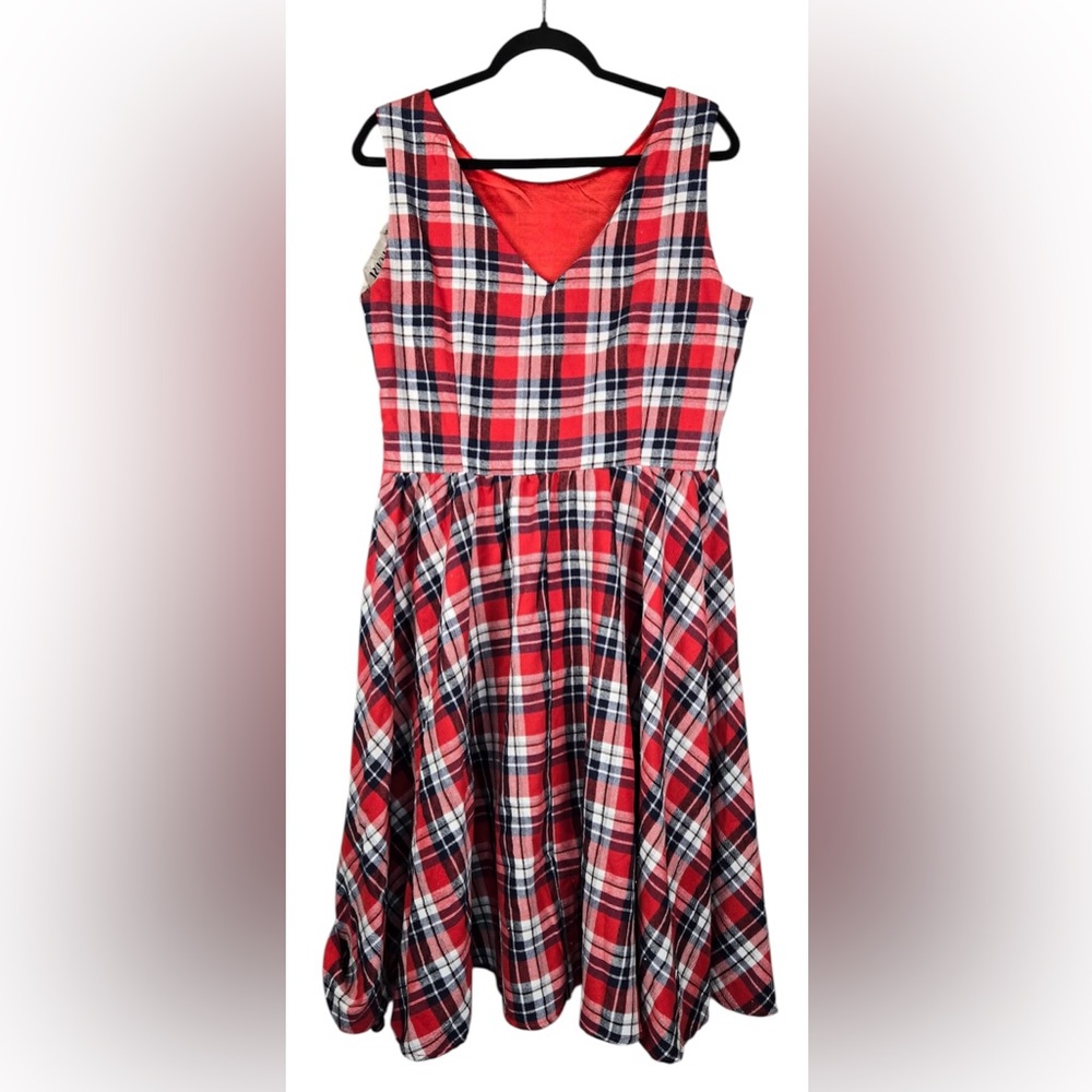 Luouse Red and Blue Plaid Midi Dress NWT 💕